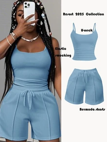 Slaydiva Women Two Pieces Outfits For Daily Wear - Blue - View 3
