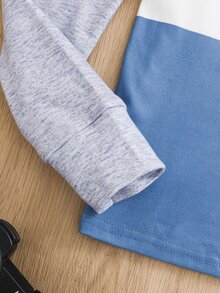 SHEIN 兒童青少年男孩修身條紋簡約圖案圓領長袖秋季休閒舒適居家睡衣套裝 2件組 - 彩色 - 查看 3