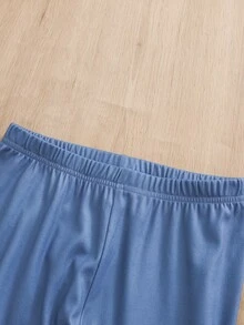 SHEIN 兒童青少年男孩修身條紋簡約圖案圓領長袖秋季休閒舒適居家睡衣套裝 2件組 - 彩色 - 查看 5