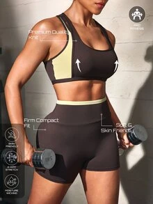 Solea Cove 2026 New Naked-Feel Brushed Fabric Brown & Yellow Colorblock Women's Sports Set - Multicolor - View 1