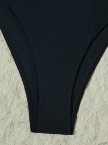Swim SPRTY Summer Beach Zip Front High Leg One Piece Swimsuit - Black - View 10