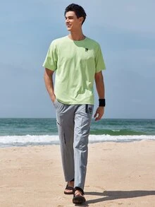 Gym Rark 男士夏季字母圖形短袖戶外T恤 - 綠色 - 查看 7