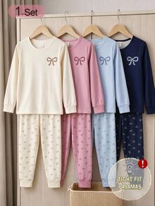 聖誕快樂女青少年睡衣套裝，修身居家服，聖誕新配色，長袖，母女款 - 墨綠色 - 查看 8