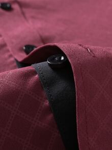 Manfinity Bizformal 男士格紋休閒百搭日常長袖襯衫 - 酒紅色 - 查看 5