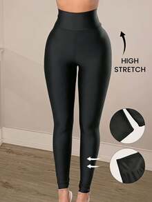 Slaydiva Plain Basic Women's Casual Outdoor Leggings - Black - View 2