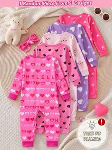 Baby Girl Cartoon Print Long Sleeve One-Piece Pajamas, Cute Playful Style, Pink Soft Skin-Friendly Knit Fabric, Slim Fit, Zipper Design, Romper, Spring Autumn Winter Home Wear, Suitable For Outdoor Wear, 2-In-1 - Multicolor - View 2