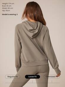 GLOWMODE Sudadera de manga larga con media cremallera, tacto de seda modal, talla grande, primavera verano - Caqui - Ver 2