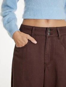 ATUI Studio Women's Straight Leg Loose Casual Versatile Denim Jeans With Pockets - Brown - View 5