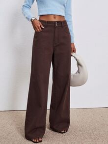 ATUI Studio Women's Straight Leg Loose Casual Versatile Denim Jeans With Pockets - Brown - View 1