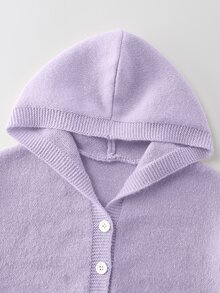 SHEIN 女童柔軟針織連帽開襟衫，前扣鈕扣，舒適毛絨觸感，可愛休閒風毛衣，適合大童與幼童，秋冬校園穿搭，薰衣草色 - 淡紫色 - 查看 4