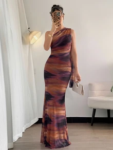 Firerie 女款夏季優雅浪漫時尚通勤性感風不對稱肩修身長洋裝，適合派對、夜生活、夜店、海灘度假 - 彩色 - 查看 2