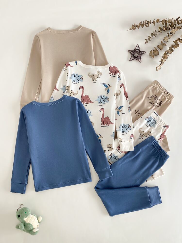 Boys' Long Sleeve Top And Long Pants Snug Fit Loungewear Set, Cute Dinosaur Element Design Loved And Pursued By Children, Made Of Comfortable Soft And Skin-Friendly Fabric Suitable For Sleepwear - Multicolor - View 2