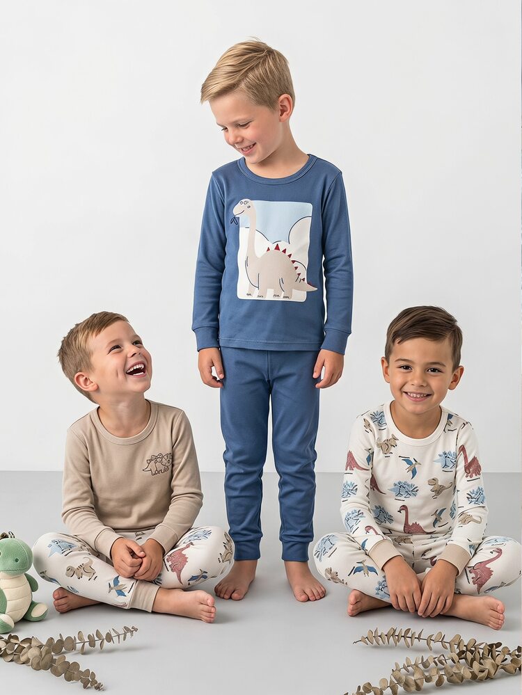 Boys' Long Sleeve Top And Long Pants Snug Fit Loungewear Set, Cute Dinosaur Element Design Loved And Pursued By Children, Made Of Comfortable Soft And Skin-Friendly Fabric Suitable For Sleepwear - Multicolor - View 3