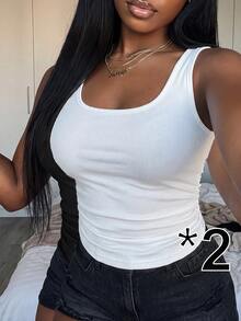 Slaydiva Multi-Pack Basic Slip Cami Top, Narrow Ribbed V-Neck Tank For Women, Black & White, Casual,Versatile Black & White Tank Top - Black - View 12