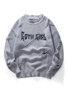 NEOSTRIT Men's Casual Distressed Letter Pattern Sweater, Autumn/Winter - Grey - View 2