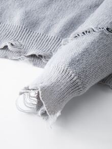 NEOSTRIT Men's Casual Distressed Letter Pattern Sweater, Autumn/Winter - Grey - View 6