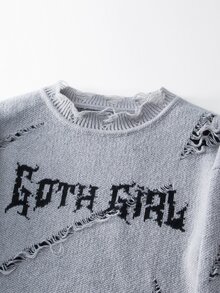 NEOSTRIT Men's Casual Distressed Letter Pattern Sweater, Autumn/Winter - Grey - View 8