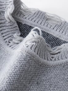 NEOSTRIT Men's Casual Distressed Letter Pattern Sweater, Autumn/Winter - Grey - View 4