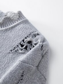 NEOSTRIT Men's Casual Distressed Letter Pattern Sweater, Autumn/Winter - Grey - View 5