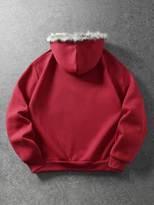 ROMWE MEN Goth Men's Plush Patchwork Zip-Up Casual Versatile Hoodie - Red - View 2
