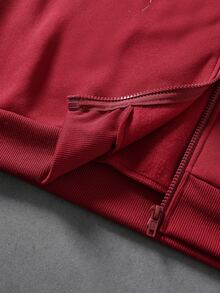 ROMWE MEN Goth Men's Plush Patchwork Zip-Up Casual Versatile Hoodie - Red - View 8