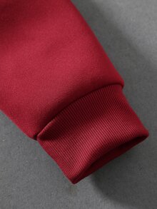 ROMWE MEN Goth Men's Plush Patchwork Zip-Up Casual Versatile Hoodie - Red - View 7