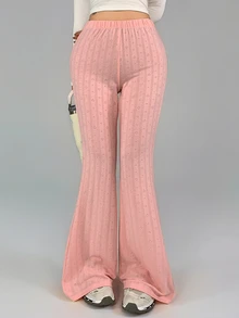 DAZY Autumn Korean Style Textured Heart Pattern Jacquard Flare Leg Slimming Butt-Lifting Casual Long Pants Streetwear Home Lace Patchwork Sports Leggings - Pink - View 6