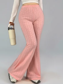 DAZY Autumn Korean Style Textured Heart Pattern Jacquard Flare Leg Slimming Butt-Lifting Casual Long Pants Streetwear Home Lace Patchwork Sports Leggings - Pink - View 8