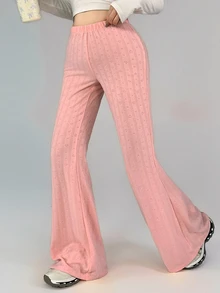 DAZY Autumn Korean Style Textured Heart Pattern Jacquard Flare Leg Slimming Butt-Lifting Casual Long Pants Streetwear Home Lace Patchwork Sports Leggings - Pink - View 9