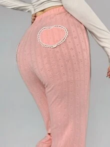 DAZY Autumn Korean Style Textured Heart Pattern Jacquard Flare Leg Slimming Butt-Lifting Casual Long Pants Streetwear Home Lace Patchwork Sports Leggings - Pink - View 2
