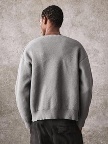 ROMWE MEN Suéter de manga larga con botones bordados versátil de moda para hombres - Gris - Ver 5