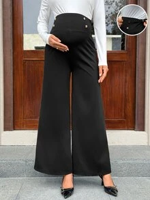 MaterniWear Maternity Casual Button Adjustable Waist Loose Pants Fall - Black - View 1