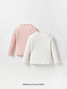 Cozy Pixies 2件組女嬰純色羅紋長袖荷葉邊上衣 - 彩色 - 查看 2