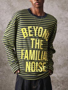 ROMWE MEN Fashion Striped Print Long Sleeve Pullover T-Shirt - Green - View 6