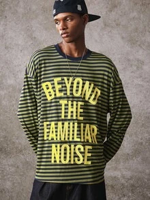 ROMWE MEN Fashion Striped Print Long Sleeve Pullover T-Shirt - Green - View 9
