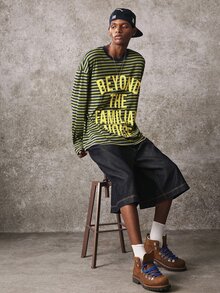 ROMWE MEN Fashion Striped Print Long Sleeve Pullover T-Shirt - Green - View 7