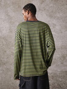 ROMWE MEN Fashion Striped Print Long Sleeve Pullover T-Shirt - Green - View 5