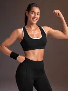 Powerista Women's Casual Colorblock Sports Bra For Yoga And Fitness - Black and White - View 5