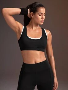 Powerista Women's Casual Colorblock Sports Bra For Yoga And Fitness - Black and White - View 2