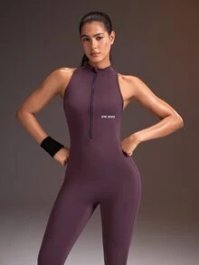 Powerista Women's Colorblock Back Cutout Zipper Front Sleeveless Sports Jumpsuit - Purple - View 6