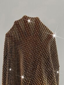 SHEIN ICON Summer Women's Club Sparkly Party Going Out Shiny High Neck Backless Layered Bodycon Halter Dress - Gold - View 6