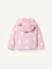 Cozy Pixies 女嬰連帽抓絨冬季外套與遮肚長褲 2 件套，中厚款 - 粉色 - 查看 2