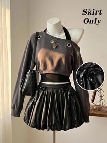 SHEIN MOD Women's Fashionable Bowknot Waist Decor Bud-Shaped Skirt Halloween Going Out Night Black Autumn Y2k 2000s - Black - View 2