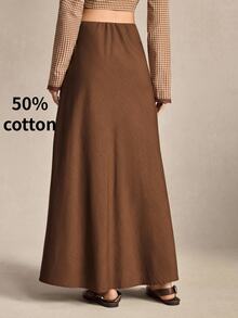 BizChic Women's Solid Color Minimalist Casual Commute Skirt - Coffee Brown - View 3
