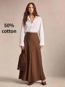 BizChic Women's Solid Color Minimalist Casual Commute Skirt - Coffee Brown - View 1
