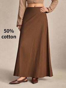 BizChic Women's Solid Color Minimalist Casual Commute Skirt - Coffee Brown - View 7