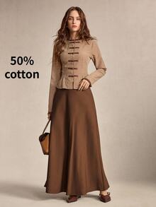 BizChic Women's Solid Color Minimalist Casual Commute Skirt - Coffee Brown - View 5