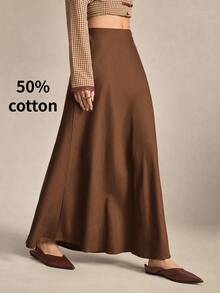 BizChic Women's Solid Color Minimalist Casual Commute Skirt - Coffee Brown - View 2