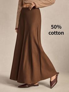 BizChic Women's Solid Color Minimalist Casual Commute Skirt - Coffee Brown - View 4