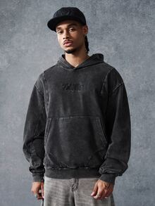 PAVTROS Men's Casual Washed Letter Embroidered Hoodie, Goth - Black - View 8